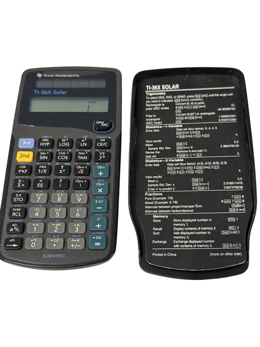 Texas Instruments TI-36X Solar Scientific Calculator With Cover Black Pre-Owned